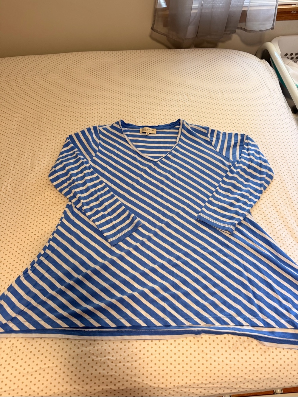 Jones New York Blue and White Striped Long-Sleeve Tee